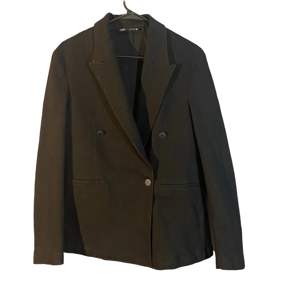Zara Black One Button Front Collared Notched Oversized Blazer Jacket Women Sz S